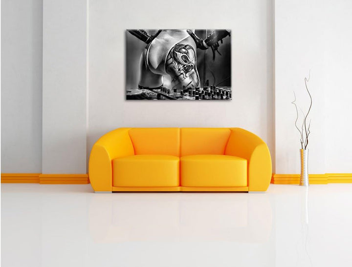 Pixxprint Sexy Frau am Plattenpult als Leinwandbild/Grösse: 100x70 cm/Wandbild/Kunstdruck/fertig bes