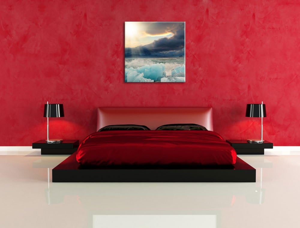 Pixxprint Blaues Polareis im Sonnenschein, Format: 70x70 auf Leinwand, 70x70