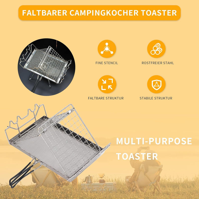 Elprico Tragbarer Camping-Toaster, Camping-Toaster, Faltbarer, Tragbarer, Stabiler Edelstahl-Toaster