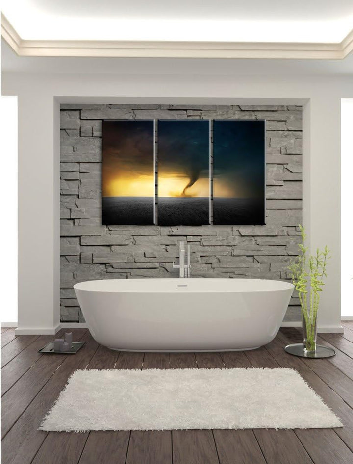 Pixxprint Naturgewalt Tornado Schwarz/Weiss 3-Teiler Leinwandbild 120x80 Bild auf Leinwand
