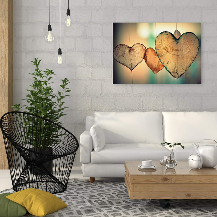 Feeby Vlies Leinwandbild Herzen Aus Holz 80x60 cm Wand Bild Kunstdruck Deko Wohnzimmer Wohnungs Deko