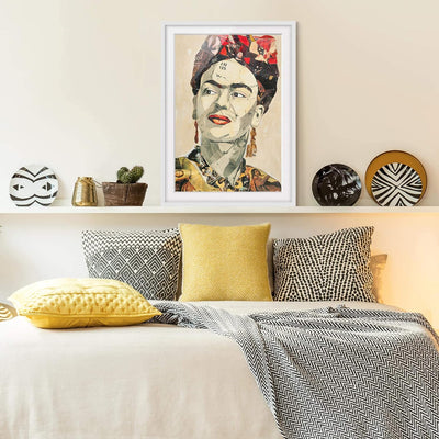 Bild mit Rahmen - Frida Kahlo - Collage No.2 - Rahmenfarbe Weiss, 55 x 40 cm 55cm x 40cm Weiss, 55cm