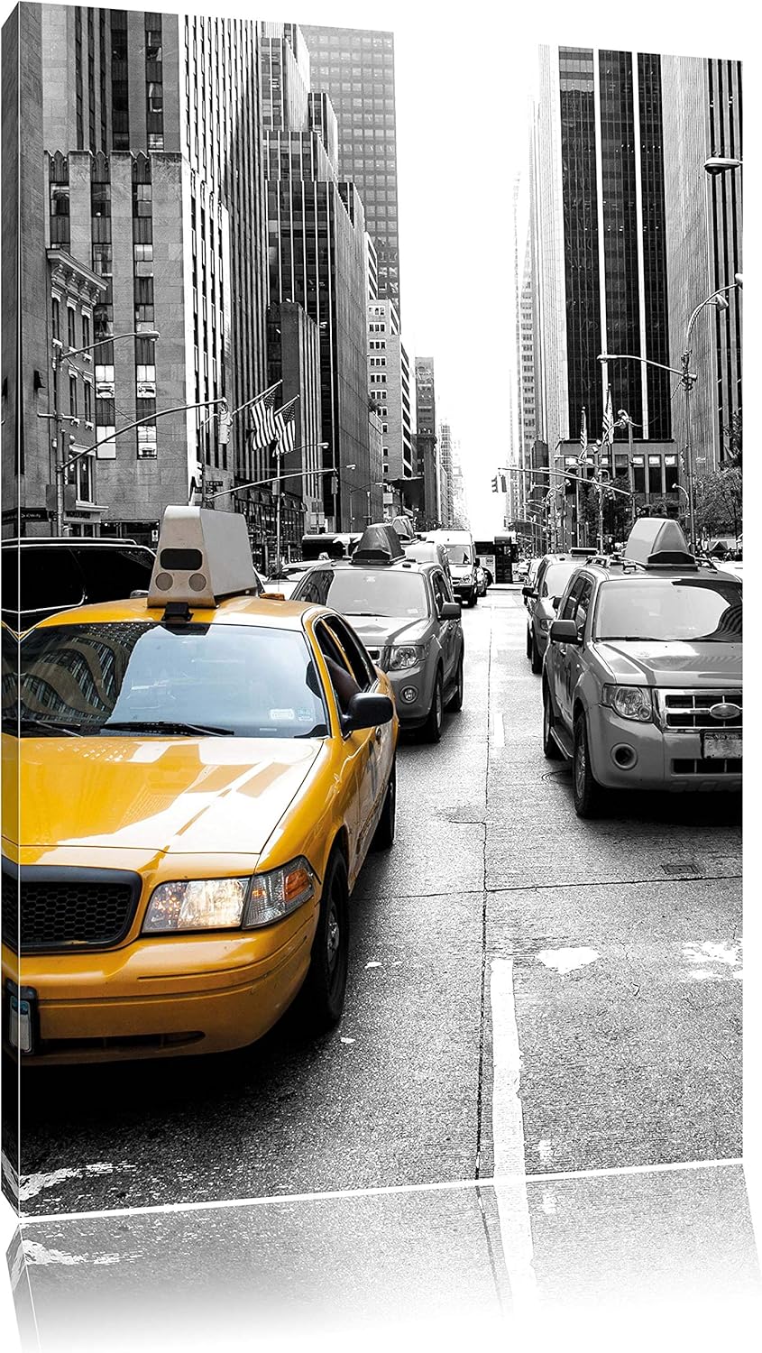 Pixxprint Gelbes Taxi in New York schwarz/weiss als Leinwandbild/Grösse: 100x70 cm/Wandbild/Kunstdru