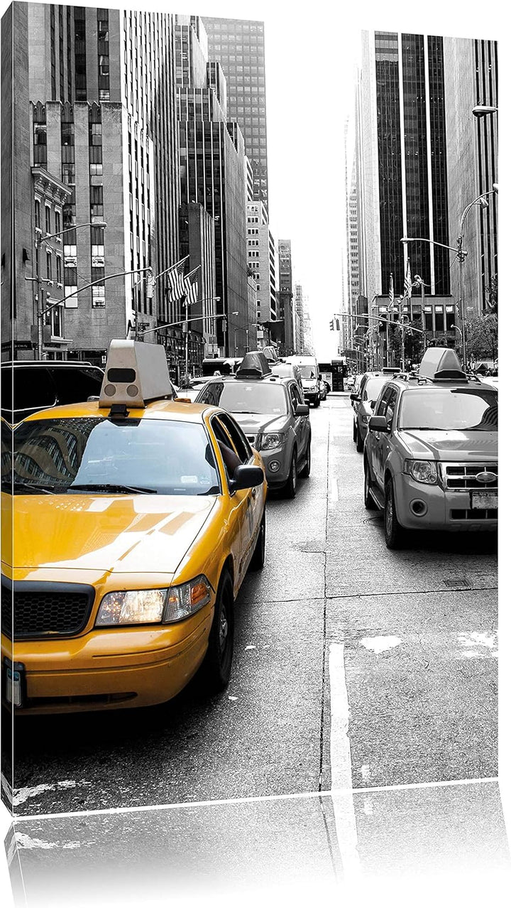 Pixxprint Gelbes Taxi in New York schwarz/weiss als Leinwandbild/Grösse: 100x70 cm/Wandbild/Kunstdru