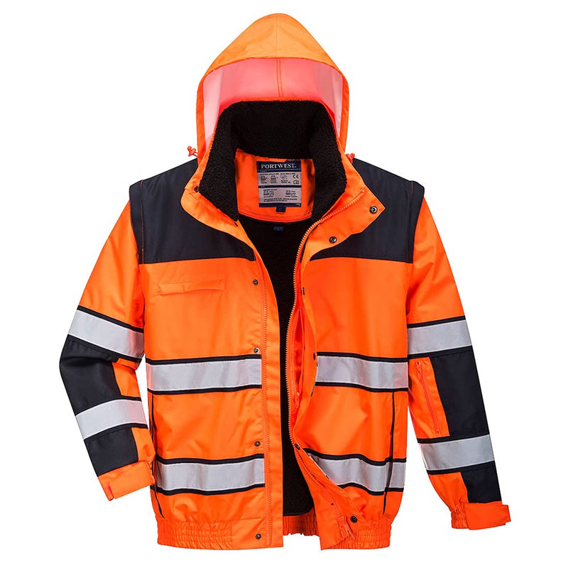 Portwest Klassische Warnschutz-Pilotjacke, Grösse: L, Farbe: Orange/Schwarz, C466OBRL L Orange / Sch