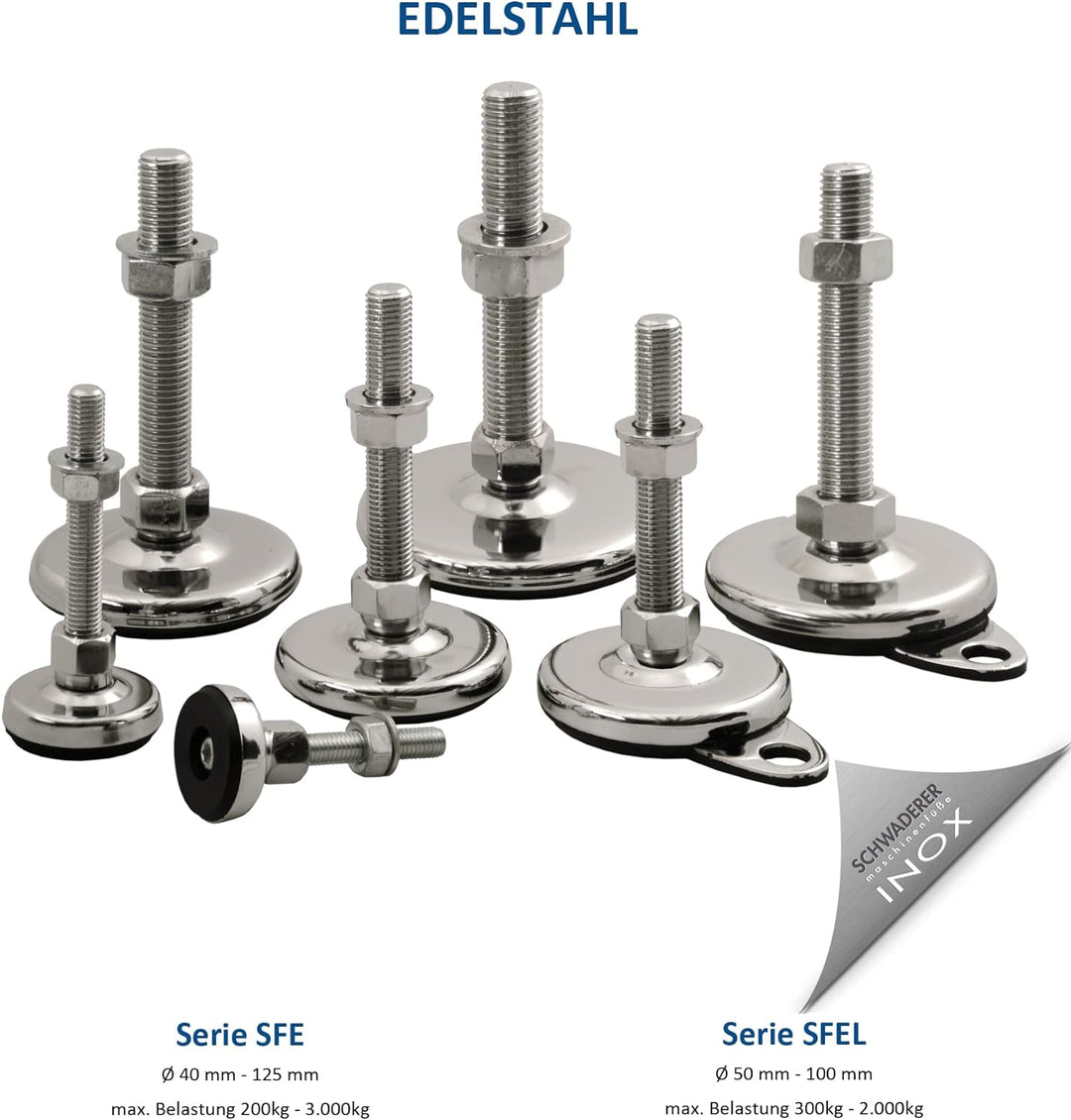 Schwaderer Maschinenfüsse/Stellfüsse/Nivelllierfüsse/Gelenkfüsse, höhenverstellbar SFE 50, 4er-Set,