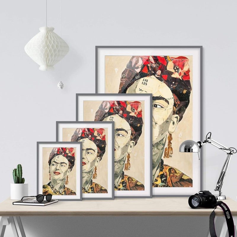 Bild mit Rahmen - Frida Kahlo - Collage No.2 - Rahmenfarbe Grau, 40 x 30 cm 40cm x 30cm Grau, 40cm x