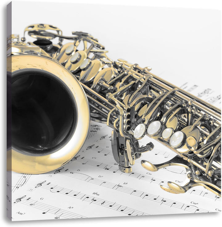 Pixxprint Saxophon auf Notenpapier als Leinwandbild/Grösse: 70x70 cm/Wandbild/Kunstdruck/fertig besp