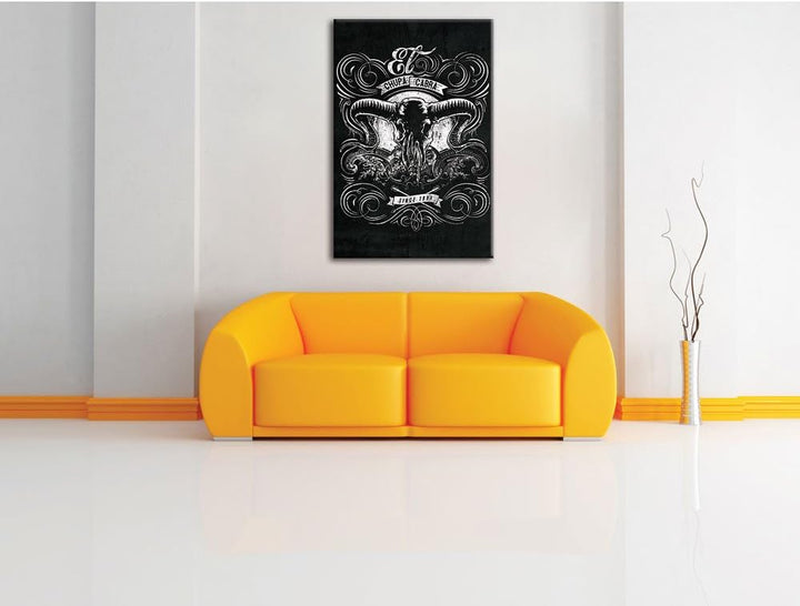 Dark Chupacabra skull black Bild auf Leinwand, XXL riesige Bilder fertig gerahmt mit Keilrahmen, Kun