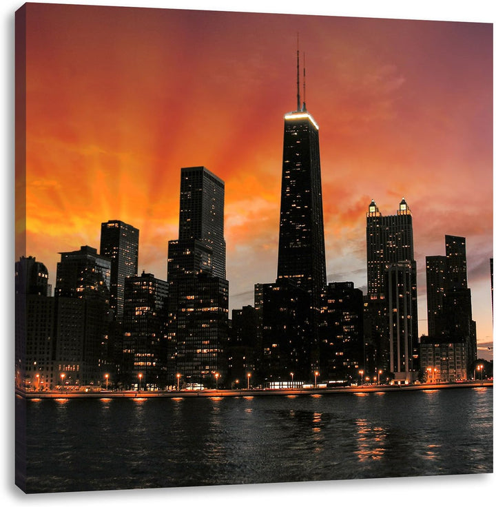 Pixxprint Chicago-Wolkenkratzer-Silhouette als Leinwandbild Quadratisch/Grösse: 70x70 / Wandbild/Kun