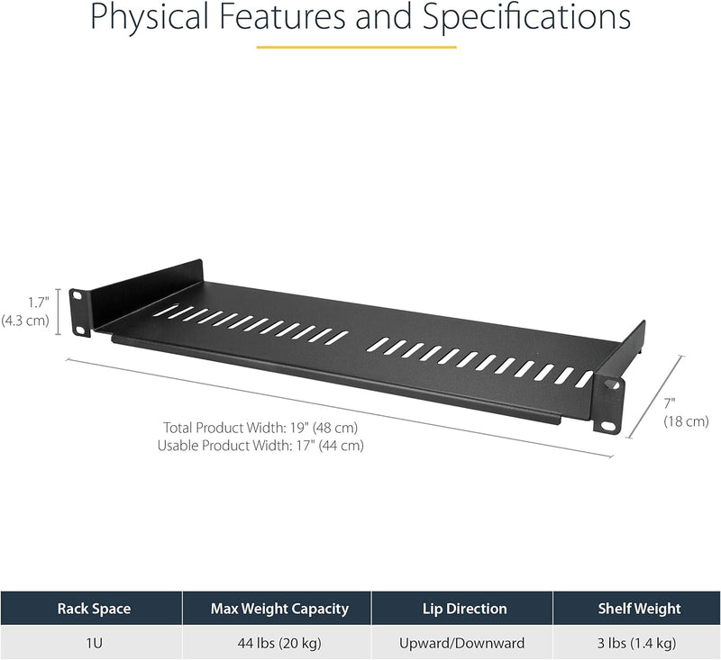 StarTech.com 1HE Fachboden - 1U perforiertes Universal-Rack-Montage-Regal für 19 Zoll Netzwerkschrän