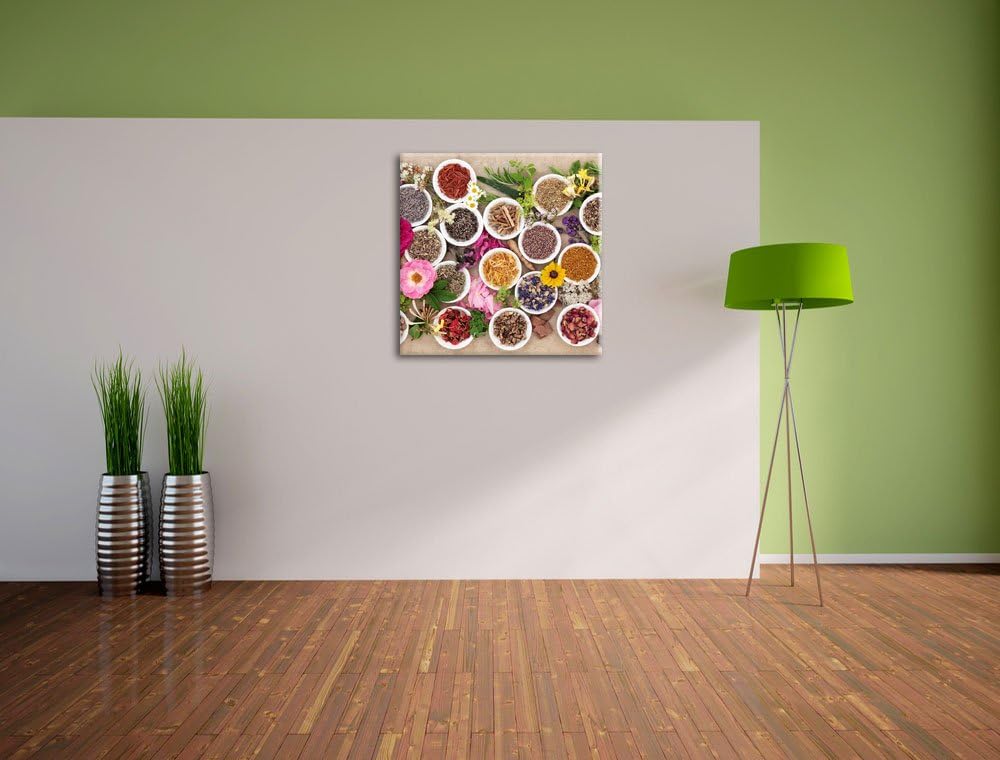 Pixxprint Heilende Kräuter und Blumen als Leinwandbild/Grösse: 70x70 cm/Wandbild/Kunstdruck/fertig b