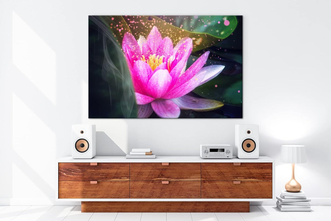 Lotus Seerose Format: 120x80 als Leinwandbild, Motiv fertig gerahmt auf Echtholzrahmen, Hochwertiger