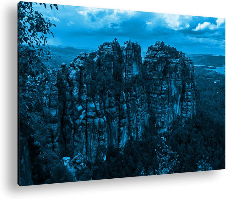 Sandsteinformationen in der Schweiz Format: 80x60 Effekt: Monocrome Blau als Leinwand, Motiv fertig