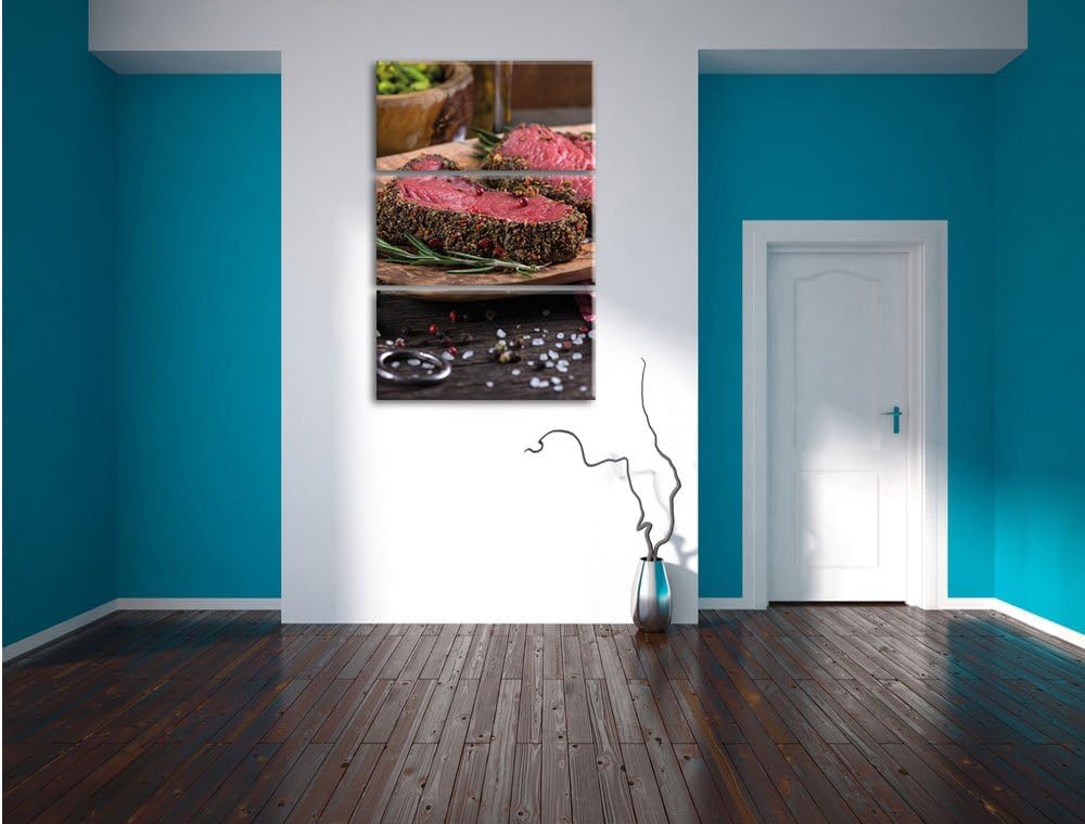 Pixxprint Leckeres Steak als Leinwandbild - Grösse: 3-Teilig (120x80cm) - Wandbild - Kunstdruck - fe