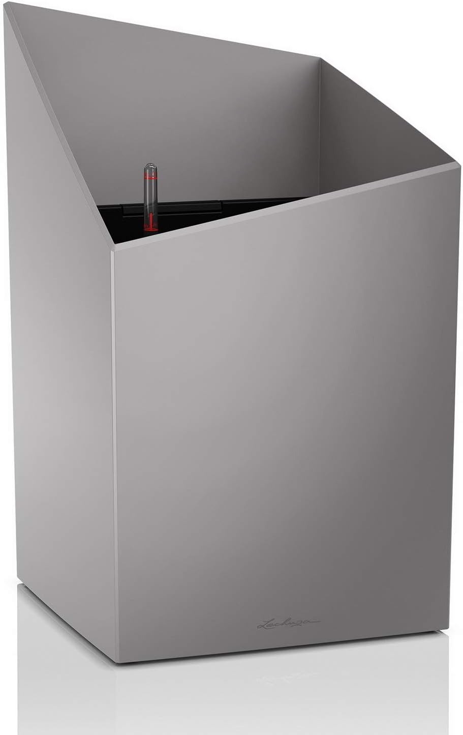 LECHUZA CURSIVO Premium 30 hochwertiges Pflanzgefäss mit Erd-Bewässerungs-System, silber metallic, 3