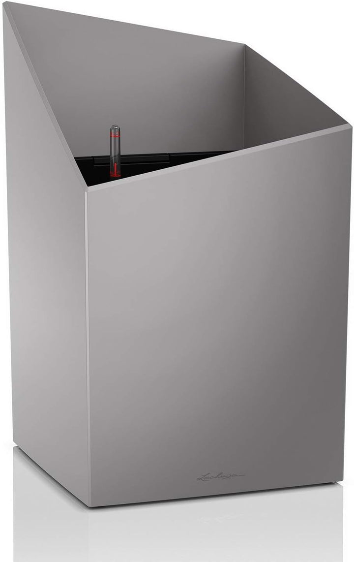 LECHUZA CURSIVO Premium 30 hochwertiges Pflanzgefäss mit Erd-Bewässerungs-System, silber metallic, 3