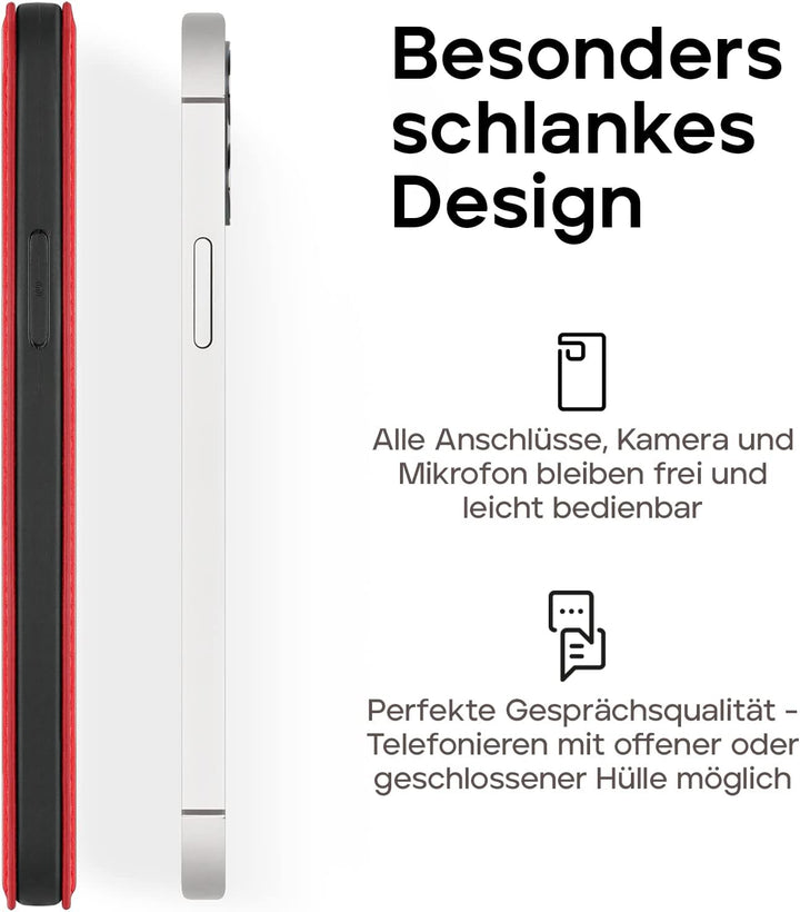 WIIUKA Hülle für iPhone 12 Pro Max Lederhülle, Deutsches Premium Leder, mit Kartenfach, extra Dünn,
