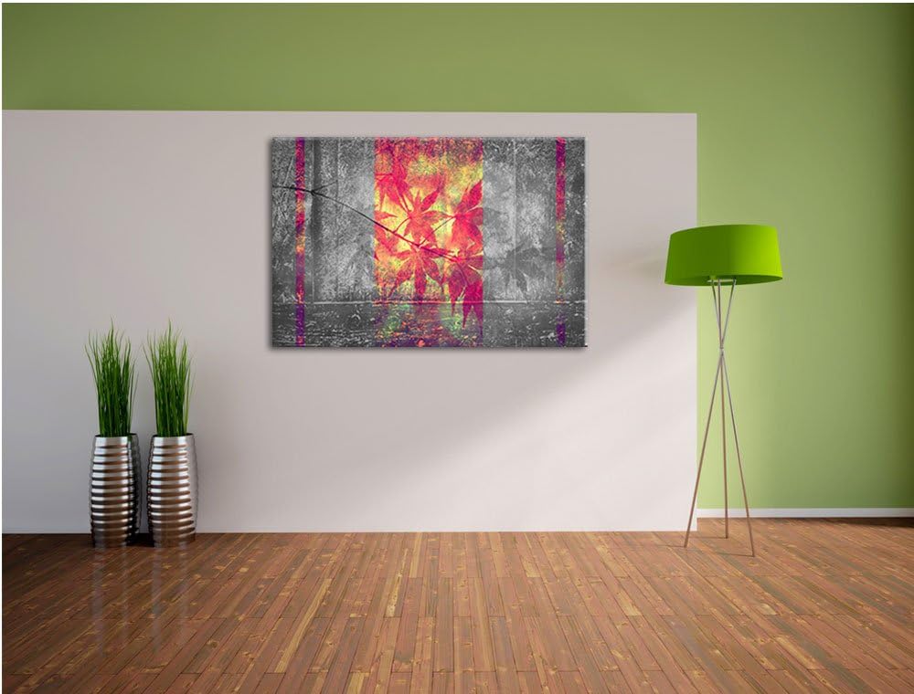 pinke Ahornblätter über Wasser schwarz/weiss Format: 100x70 auf Leinwand, XXL riesige Bilder fertig