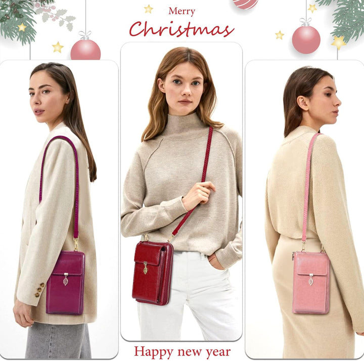 ENONEO Handytasche zum Umhängen RFID Schutz Handy Geldbeutel Umhängetasche Damen Klein Leder mit 12