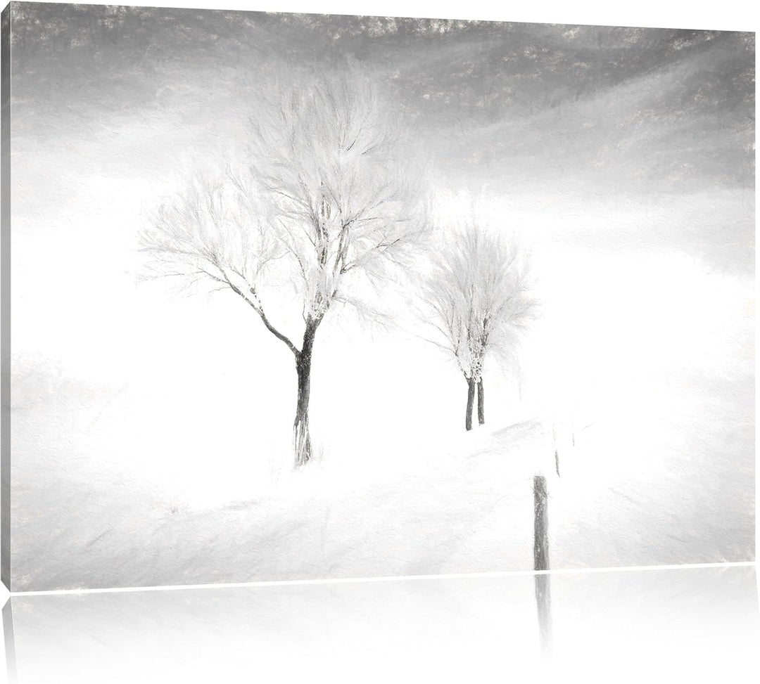 Pixxprint Winterlandschaft Kohle Effekt, Format: 100x70 auf Leinwand, 100x70