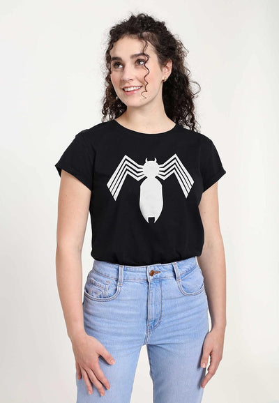 Marvel Damen Spider-man Classic Alien Symbiote Icon Women's Rolled Sleeve T-shirt L Schwarz, L Schwa