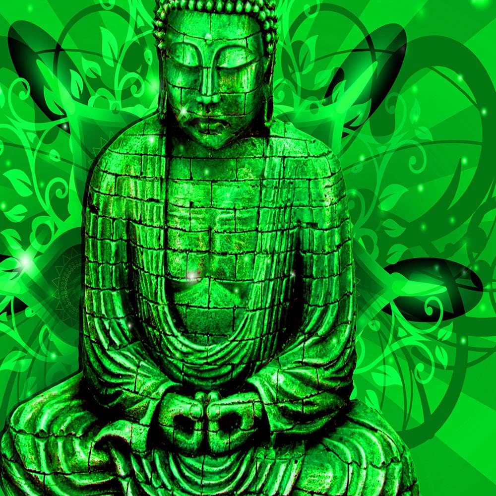 Wanddeko XXL Abstraktion Leinwandbild 5 Teilig Buddha Feng Shui Zen grün 100x70 cm Leinwandbild 100x
