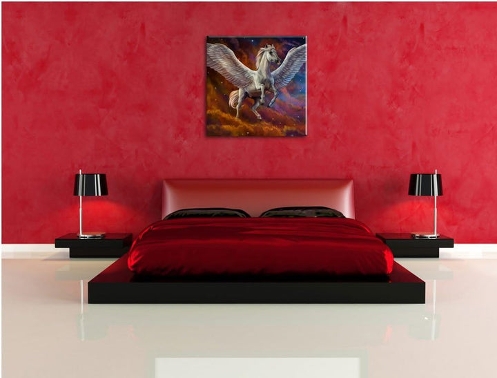 Pixxprint Weisser Pegasus mit Engelsflügel als Leinwandbild/Grösse: 70x70 cm/Wandbild/Kunstdruck/fer