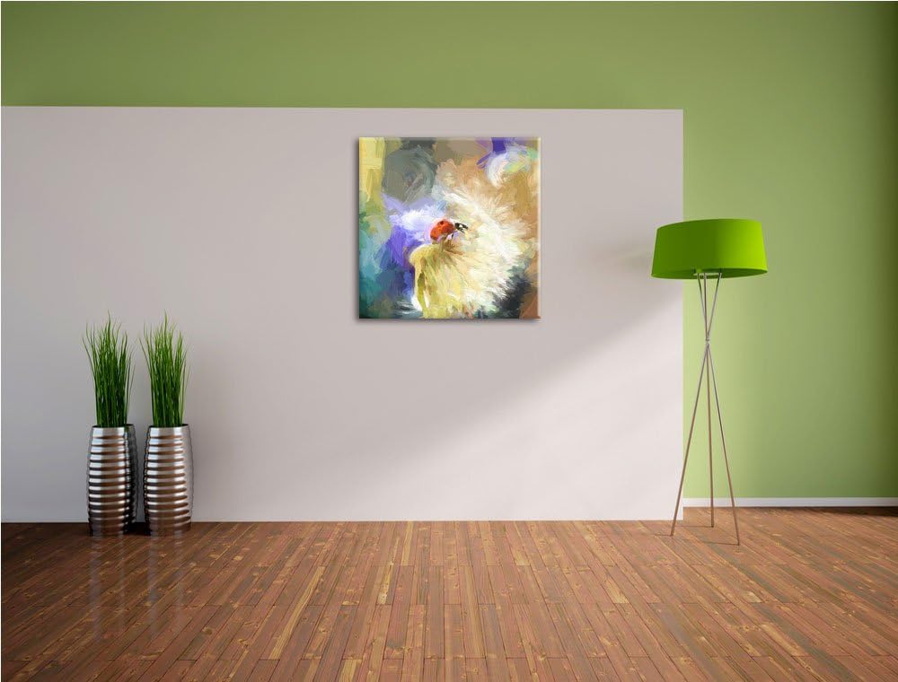 Pixxprint bunter Marienkäfer auf zarter Pusteblume, Format: 70x70 auf Leinwand, 70x70