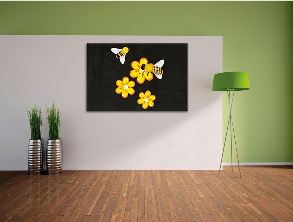 Pixxprint hübsche Bienen mit Blumen als Leinwandbild/Grösse: 100x70 cm/Wandbild/Kunstdruck/fertig be