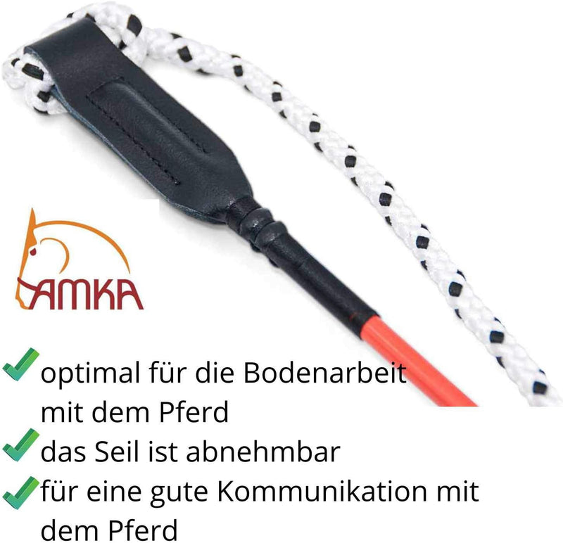 AMKA Kontaktstock mit Seil für Bodenarbeit 120 cm GRÜN Reitstick Bodenarbeit Stock Carrot Stick Hors