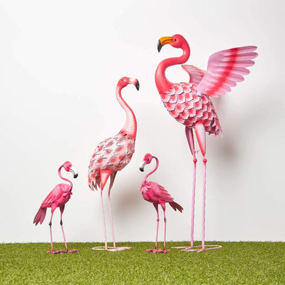 Homescapes Garten Deko Flamingo Metall Figur, handbemalt Metallvögel Dekofigur aus Eisen, Gartenfigu