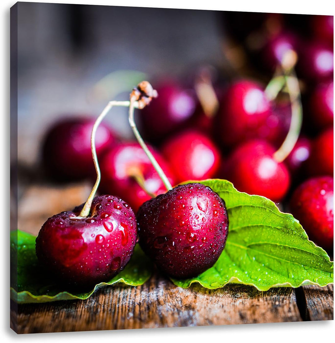 Pixxprint Kirschen, Format: 70x70 auf Leinwand, XXL riesige Bilder fertig gerahmt mit Keilrahmen, Ku