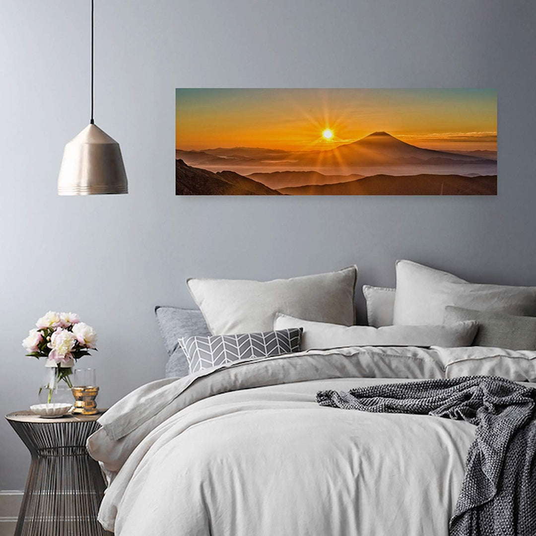 Feeby. Leinwandbild, Bilder, Wand Bild, Wandbilder, Kunstdruck 70x25 cm, BERG, SONNENUNTERGANG, NATU