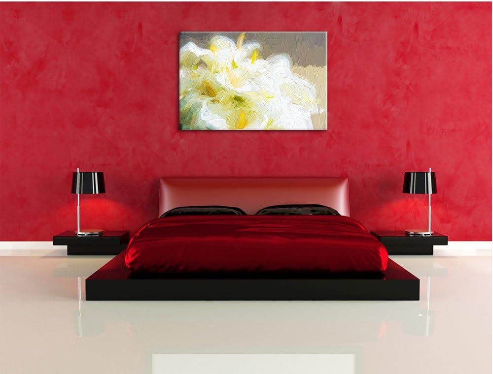 Pixxprint Calla Lilien / 100x70cm Leinwandbild bespannt auf Holzrahmen/Wandbild Kunstdruck Dekoratio