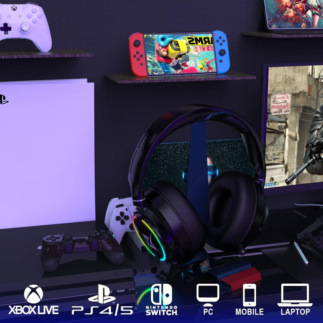 Y-YOPZI Gaming Headset, Headset mit Mikrofon 3D Surround Sound Headphones Noise Cancelling RGB Light