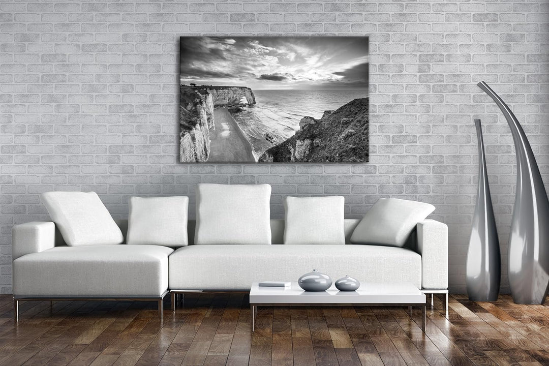 Bezaubernder Strand in der Normandie Effekt: Schwarz/Weiss Format: 100x70 als Leinwandbild, Motiv fe