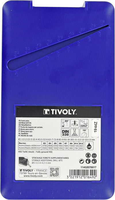 Tivoly 11452070017 T-Box Bohrer, Metall, HSS Ø 1 bis 13 mm x 0,5 mm, 25 Stück