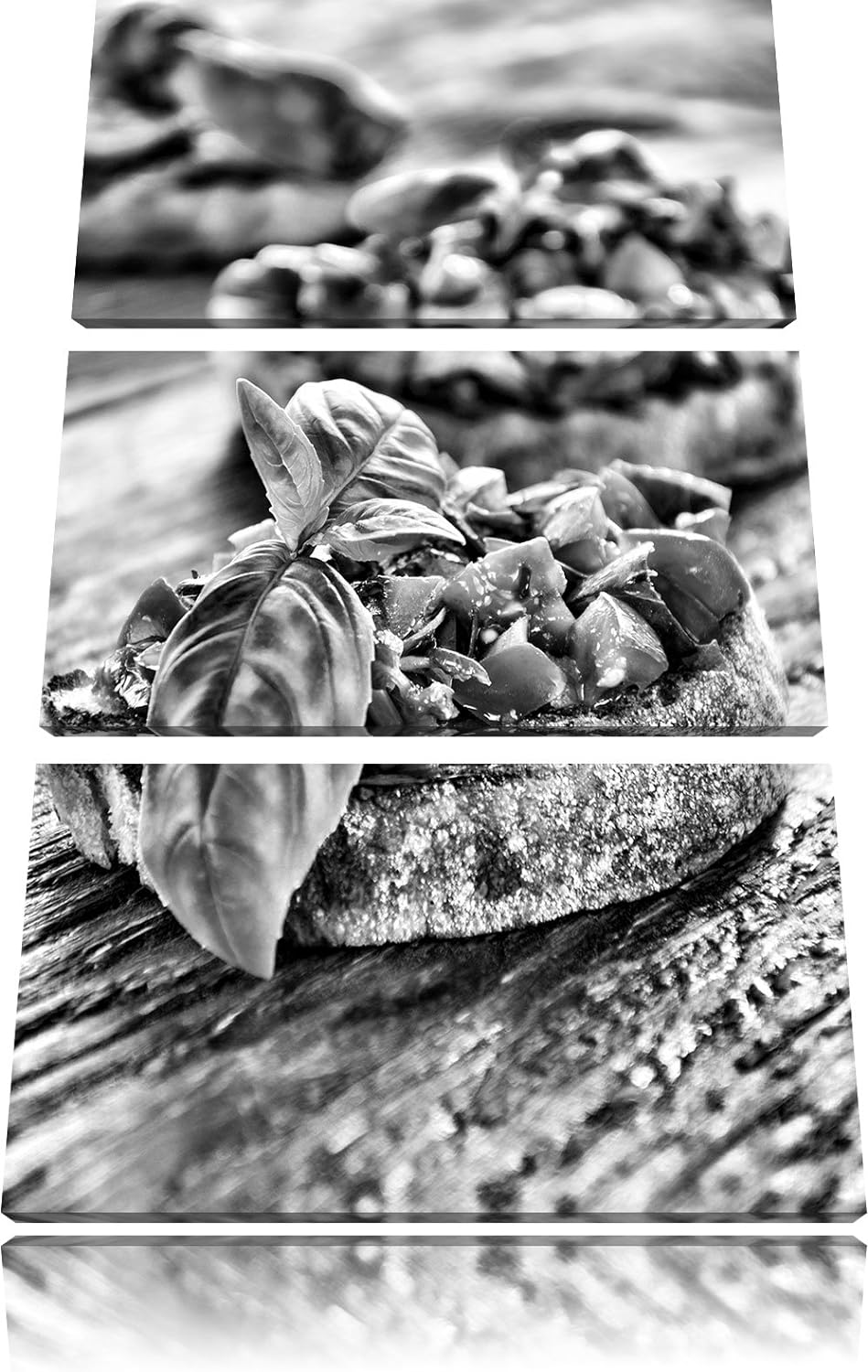 Pixxprint Monocrome, Köstliche Tomaten Bruchetta 3-Teiler Leinwandbild 120x80 Bild auf Leinwand
