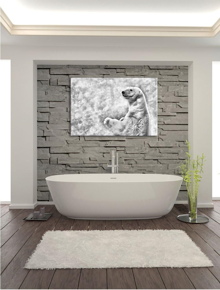 Pixxprint Monocrome, Stehender Eisbär, Format: 100x70 auf Leinwand, 100x70