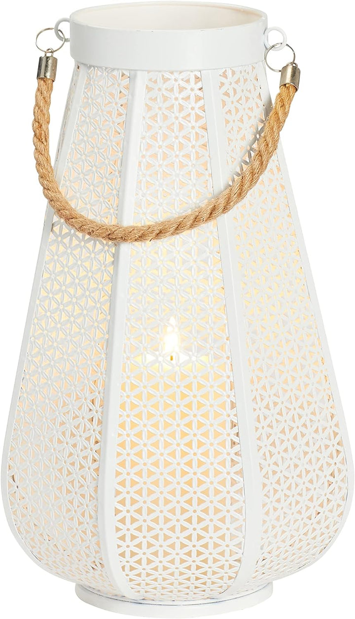 Lights4fun Weisse Laterne mit TruGlow® LED Kerze Netz Muster Aussenbereich 38,5cm