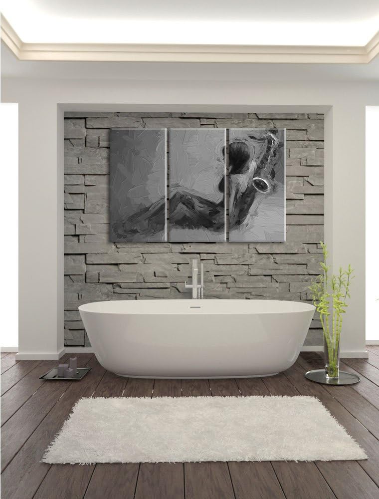 Pixxprint Attraktive Frau mit Saxophone Pinsel Effekt 3-Teiler Leinwandbild 120x80 Bild auf Leinwand