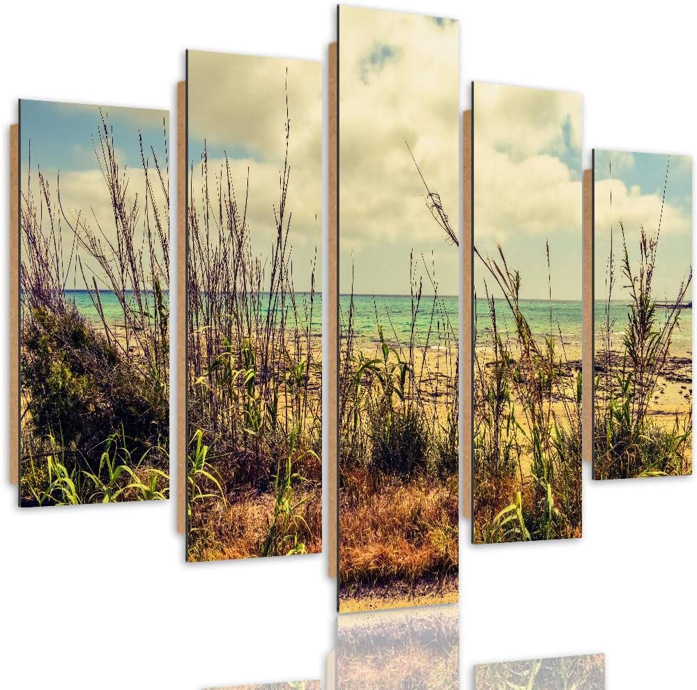 Feeby Wandbild XXL 5 tlg Landschaft Deco Panel Bild Sand Gras See Natur gelb 300x140 cm Deco panel 3