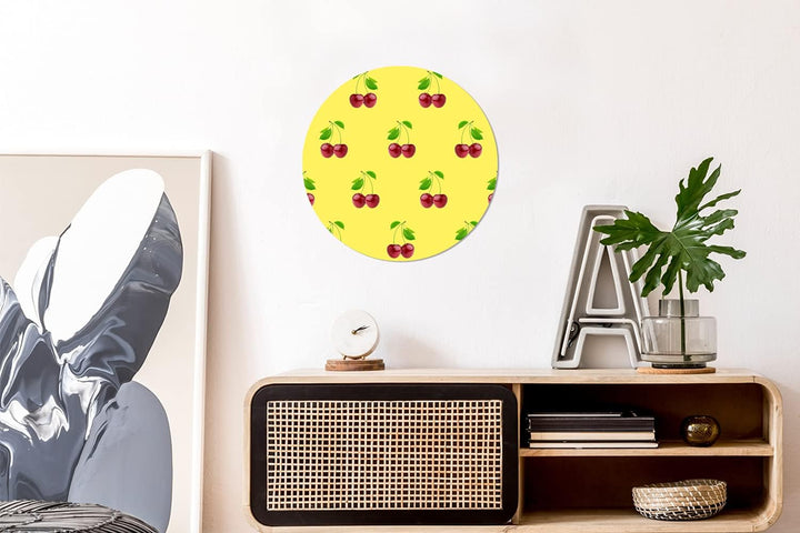 MuchoWow Wandbild Rund Wanddeko Deko Wohnzimmer Bilder 30x30 cm Kirschen - Illustration - Rot, 30x30