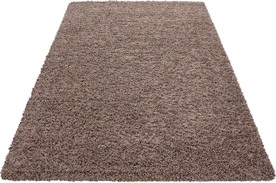 HomebyHome Teppich Wohnzimmer Shaggy 50 mm Florhöhe Mocca 120 cm Rund - Hochflor Teppich Schlafzimme