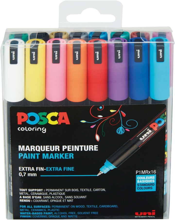 uni-ball 181716 - POSCA Marker mit kalibrierter Spitze, 16er Set, 16er Set