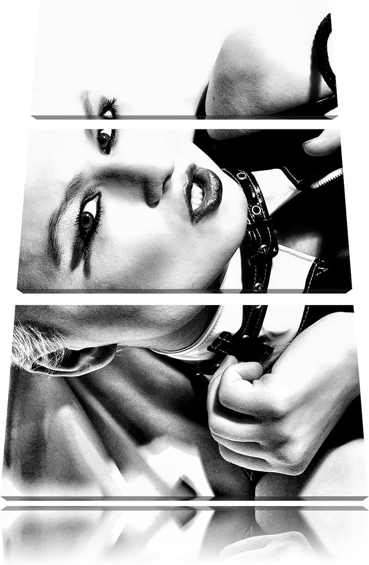 Pixxprint Sexy Woman mit Rose als Leinwandbild/Grösse: 3 Teilig (120x80 cm) cm/Wandbild/Kunstdruck/f