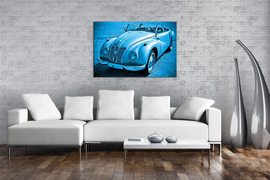 deyoli Alter Oldtimer klassiker Format 80x60 Effekt: Monocrome Blau als Leinwandbild, Motiv fertig g