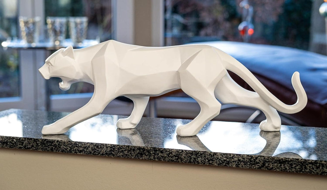 IDYL Moderne Skulptur Figur Resin Jaguar | Weiss | Masse: 48x10,5x15 cm | Material: Polyresin (Kunst