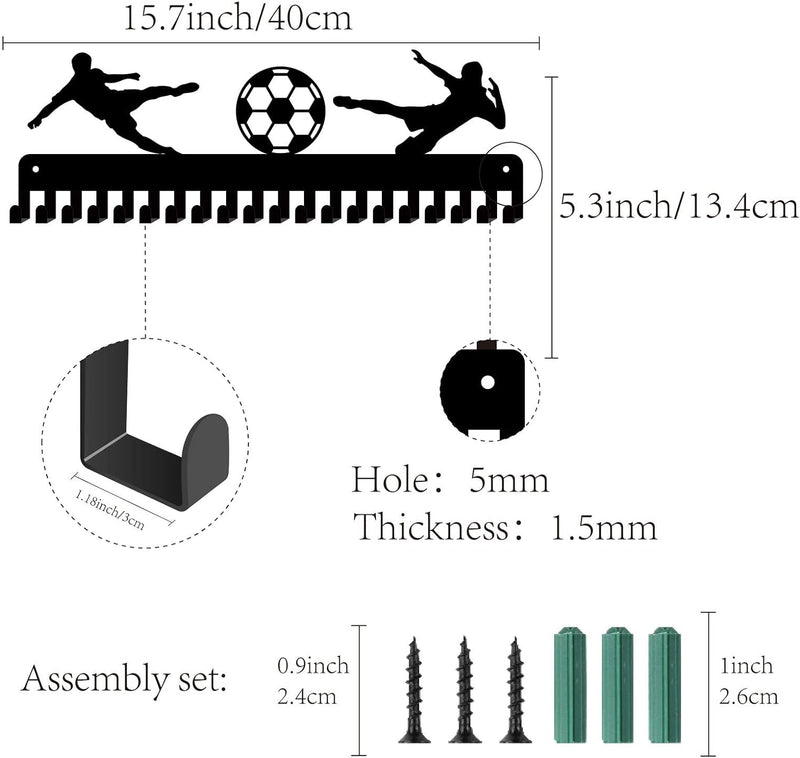 CREATCABIN Fussball-Medaillenhalter, Aufhänger, Sport-Metallwandhalterung Mit 20 Haken Zum Aufhängen